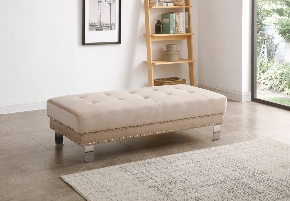 Derek Oversized Velvet Ottoman, Beige