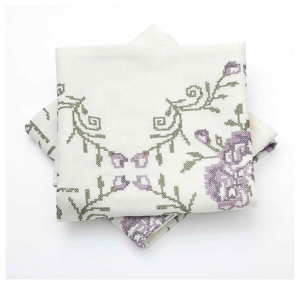Rose Embroidery 2 Piece Pillow Cover Set, 26" X 26", Lilac