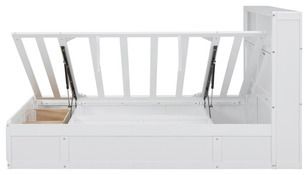 Gewnee Wood Full Size Hydraulic Platform Bed with Storage LED Headboard