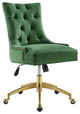 Vintage Office Chair, Golden Base With Velvet Seat & Hourglass Back, Emerald
