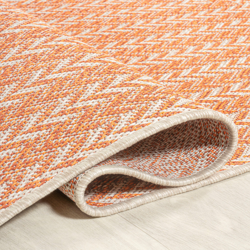 Chevron Modern Concentric Squares Indoor/Outdoor Area Rug, Orange/Cream, 3 X 5