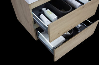 Aurora Wall Mount Vanity, White Acrylic Top, Sonoma Oak, 30"