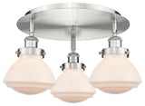 Olean-3 Light 18" Flush Mount-Satin Nickel, Matte White Glass Shade