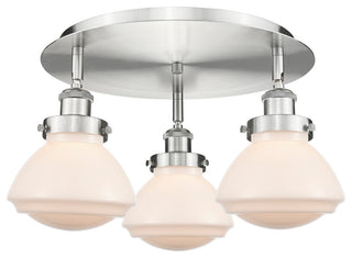 Olean-3 Light 18" Flush Mount-Satin Nickel, Matte White Glass Shade