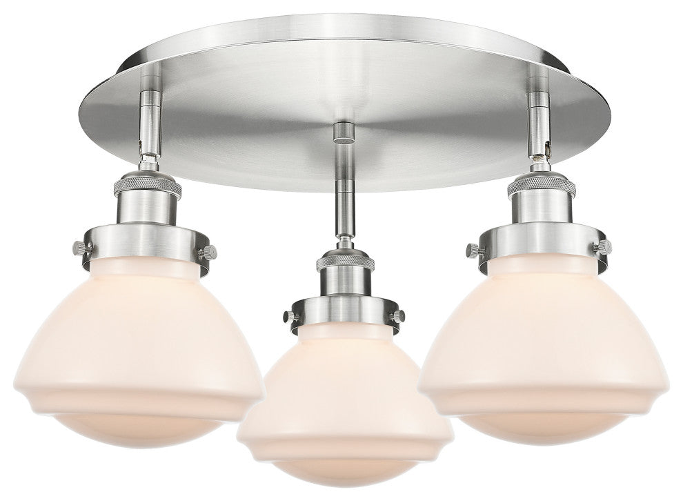 Olean-3 Light 18" Flush Mount-Satin Nickel, Matte White Glass Shade
