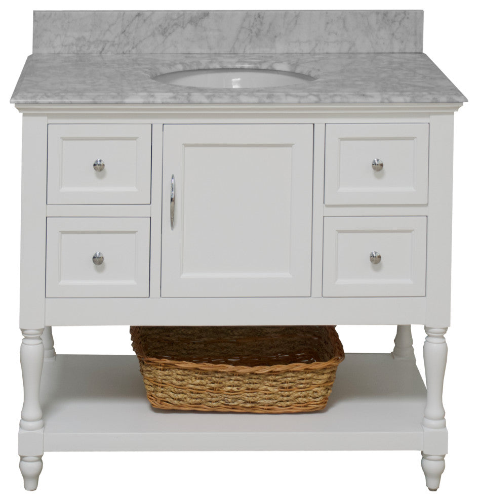 Beverly 42" Bathroom Vanity, White, Carrara Marble