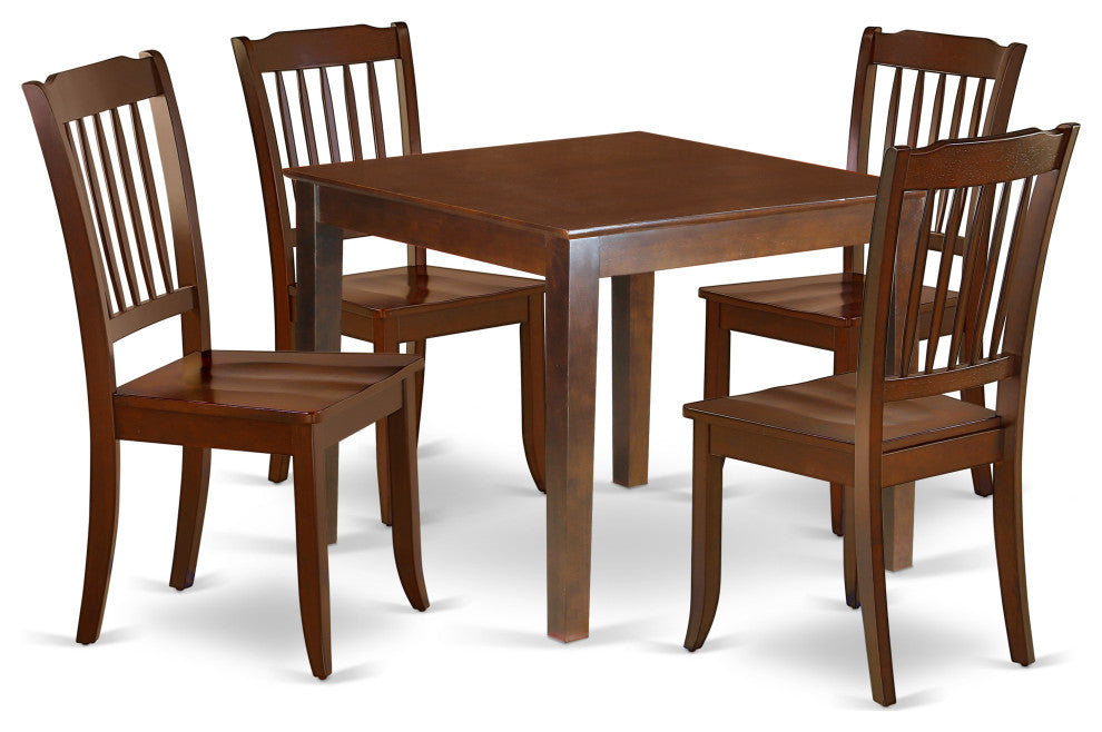Oxda5-Mah-W 5Pc Square 36 Inch Table And 4 Vertical Slatted Chairs