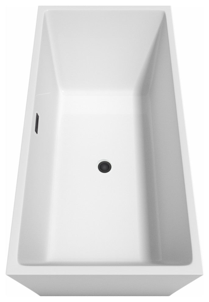 Sara 67" Freestanding White Bathtub, Matte Black Drain and Overflow Trim
