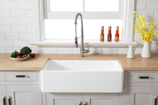 Solid Surface White Stone Front Farmhouse Single Bowl Kitchen Sink, Matte White