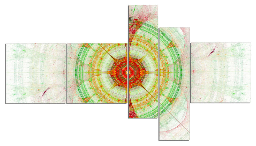 Cabalistic Fractal Green Sphere, Abstract Wall Art Canvas, 60"x32", 5 panels