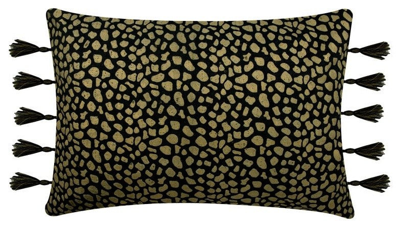 Blue Denim Gold Printed Spots Cotton 12"x22" Lumabr Pillow Cover, Leopard Gold