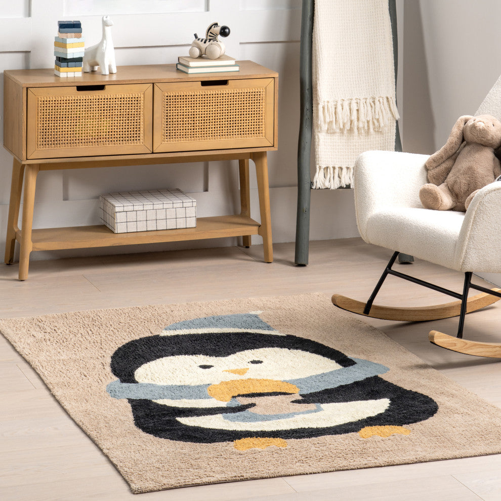 Nuloom Mosby Penguin Washable Kids Rug, Brown 4' x 6'