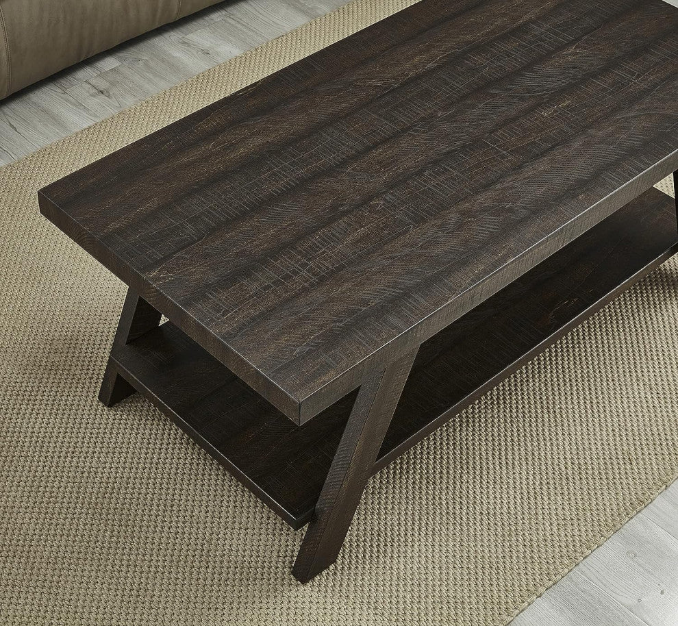 Contemporary 3-Piece Coffee Table Set with Angled Legs and Extra Storage Shelf, Espresso