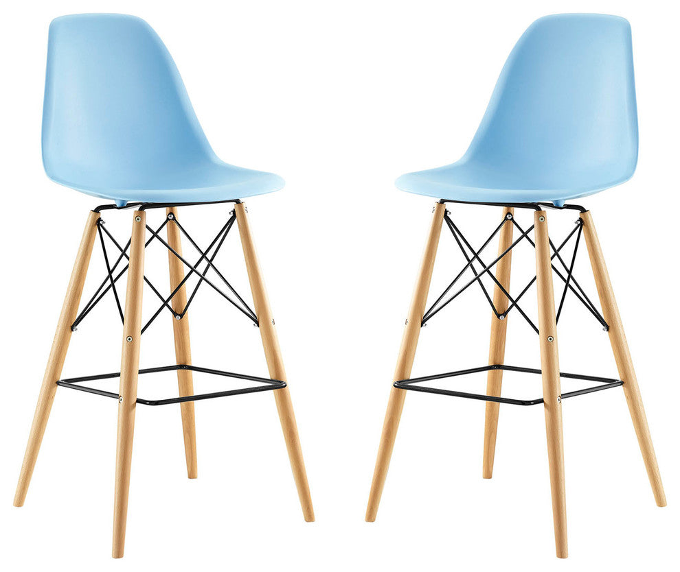 Modern Light Blue Pyramid Dining Side Bar Stool Set of 2