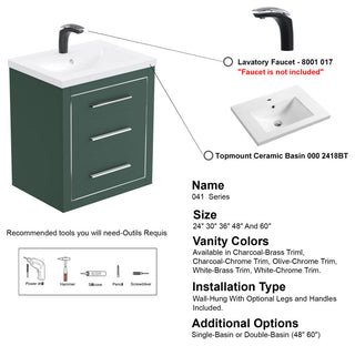 Sherwood 24" Single Vanity Set, Olive, Chrome Trim, Floating Only