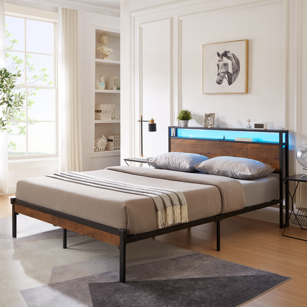 Gewnee Queen Size Metal Platform Bed Frame