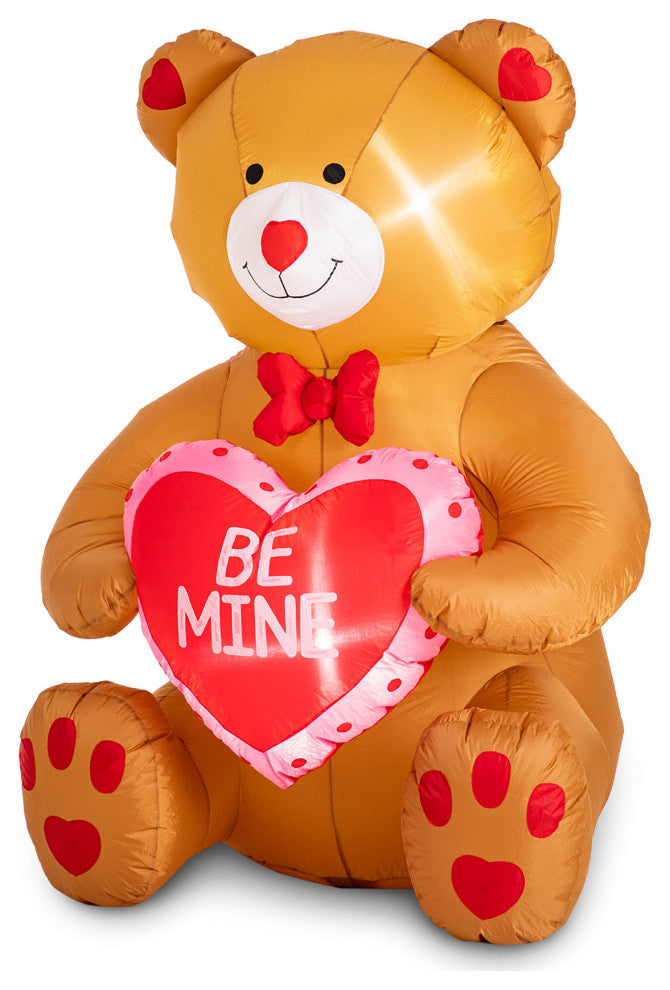 6' Lighted Valentine's Inflatable Bear With Heart Decor