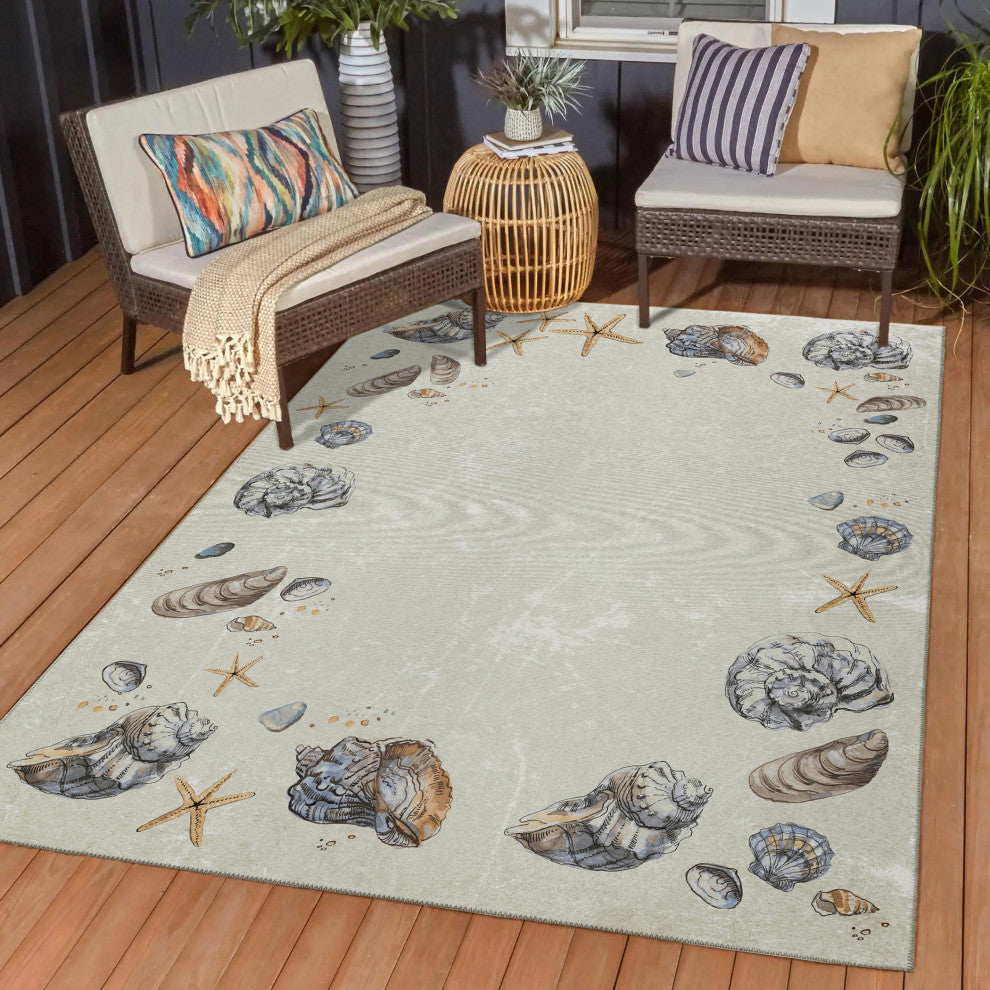 Indoor/Outdoor Seabreeze SZ9 Ivory Machine Washable 10' x 14' Rug