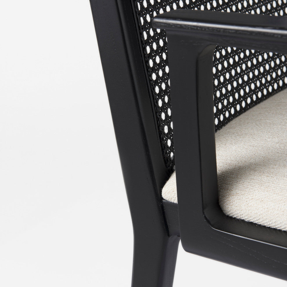 Clara Cream Fabric Seat And Cane Back With Black Solid Wood Frame Dining Chair