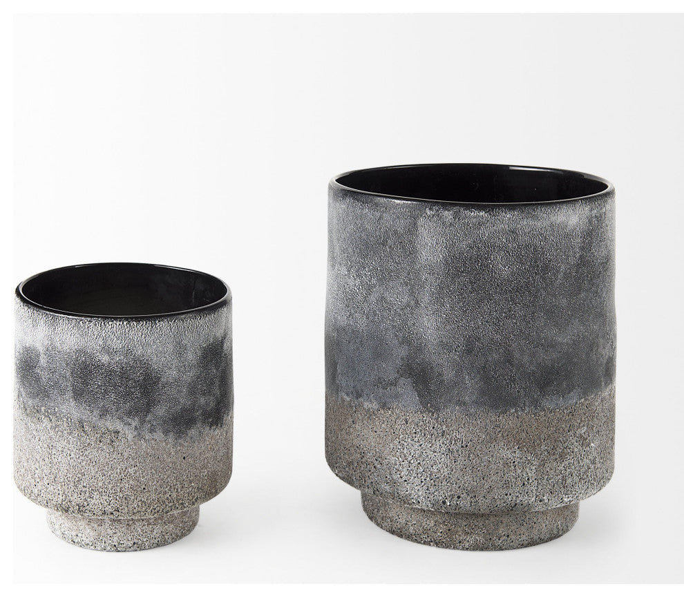 9" Black Brown and Gray Ombre Textured Ceramic Vase