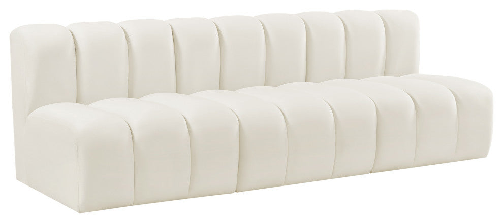 Arc Velvet Upholstered 3-Pc. Modular Sofa, Cream