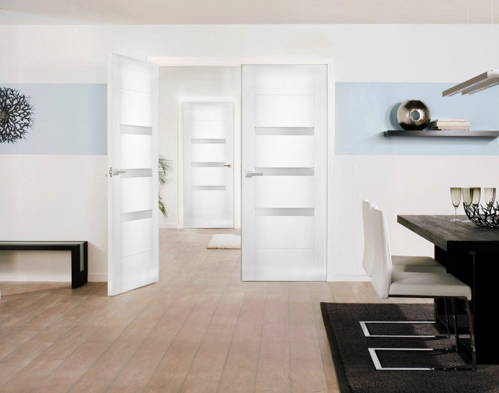 Interior French Double Doors Opaque Glass / Sete 6900 White Silk /64x80