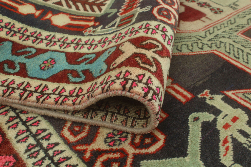 Semi-Antique Indiana Charcoal/Beige Runner, 4'11x10'6