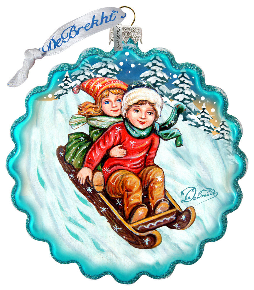 Kids Happy Sleighing Wreath Ornament
