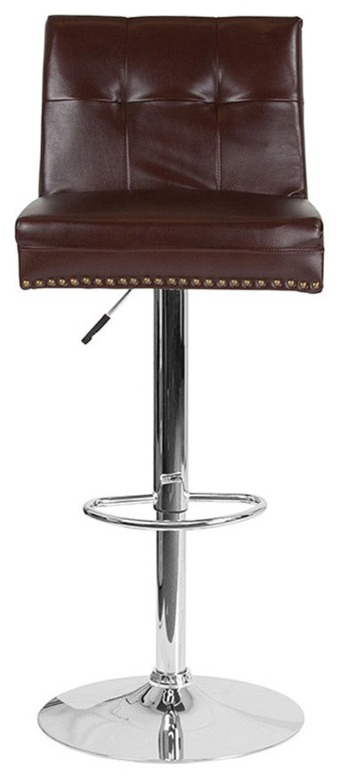 Ravello Contemporary Adjustable Height Barstool, Brown Leather