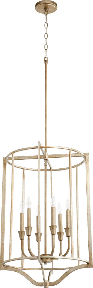 Quorum 6814-6-60 Six Light Pendant, Aged Silver Leaf Finish