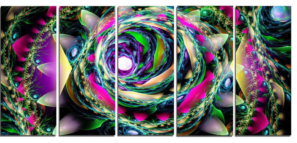 Colorful Exotic Whirlpool Flower, Floral Canvas Art Print, 60"x28", 5 Panels