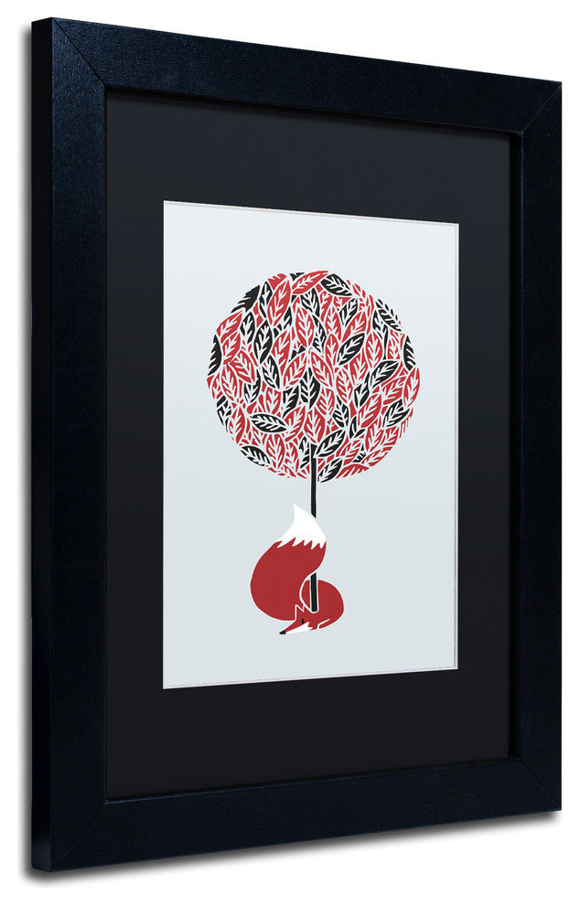 Robert Farkas ''Cherry Tree Fox'' Art, Black Frame, Black Mat, 14x11