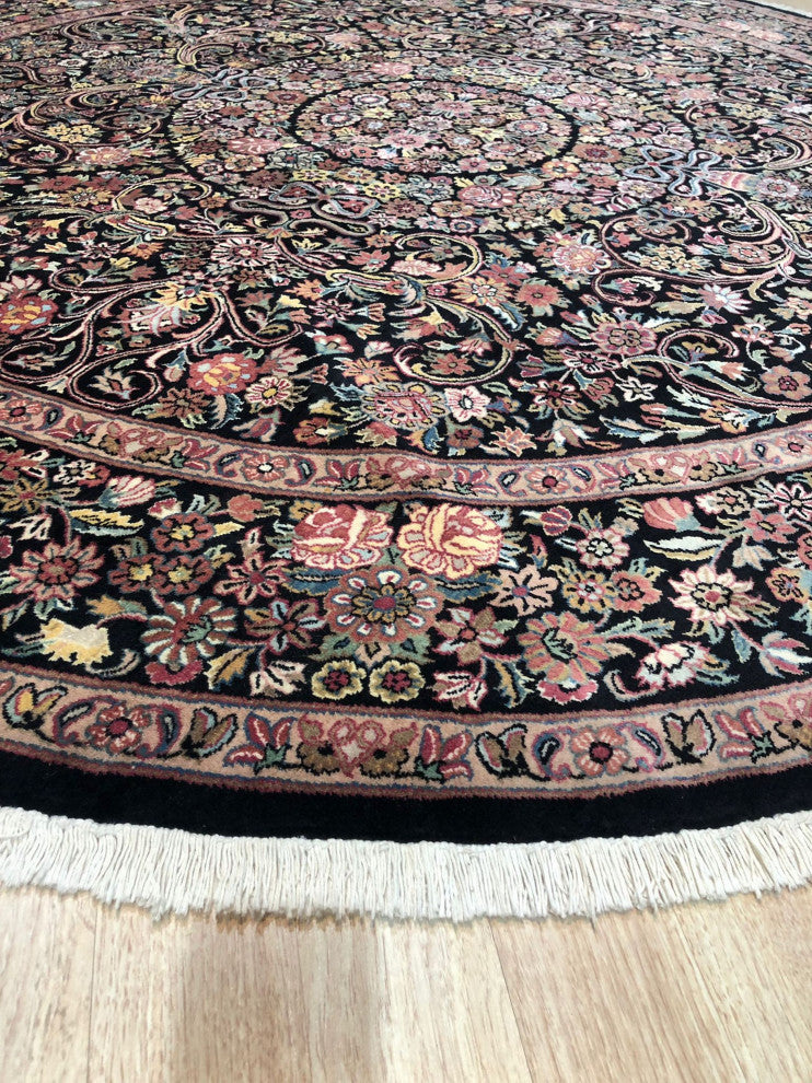 Black Traditional All Over Finely Woven Indo Tabriz Area Rug