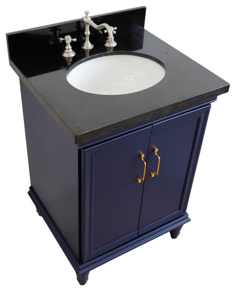 25" Single Vanity, Blue Finish With Black Galaxy And Oval Sink