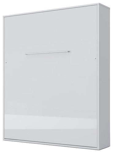 INVENTO Vertical Murphy Bed with LED and Mattress 63x78.7", White/White