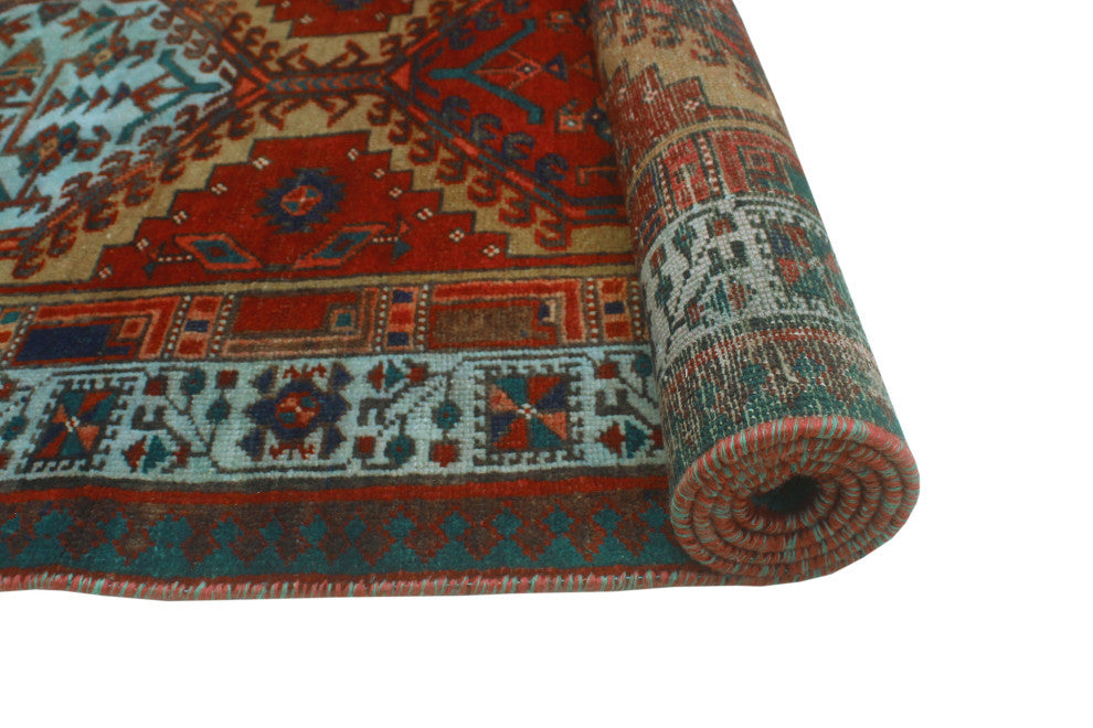 Fine Vintage Distressed Janny Red/Light Blue Runner, 3'3x10'7