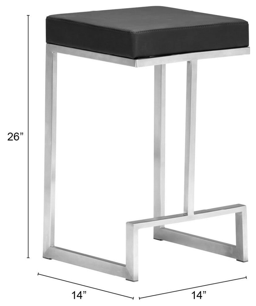 Counter Stool Chair, Set of 2, Faux Vinyl Leather, Steel, Black, Silver, Cafe