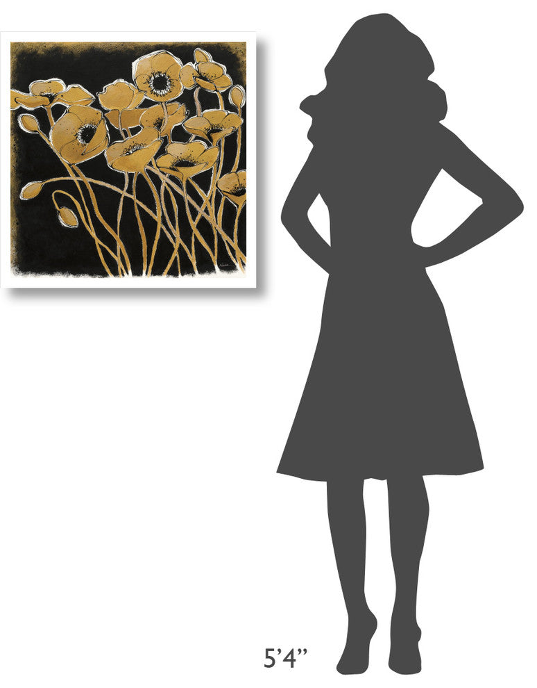 "Gold Black Line Poppies I" Digital Paper Print by Shirley Novak, 26"x26"