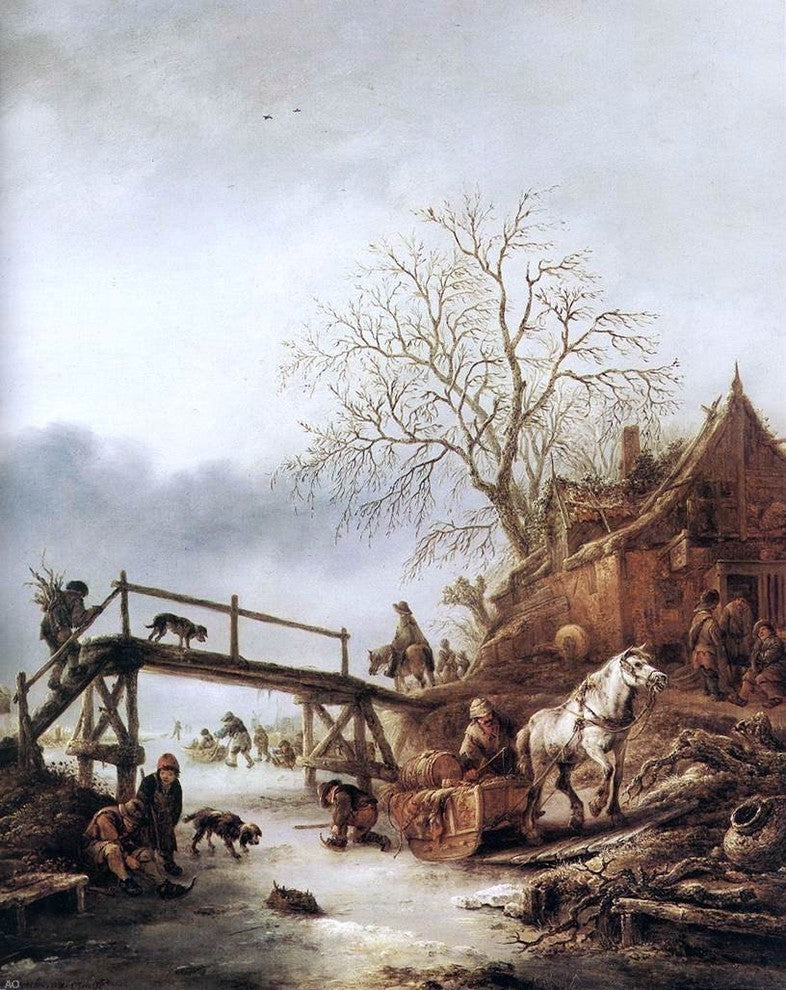 Isaac Van Ostade a Winter Scene Premium Canvas Print