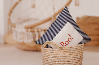 Halloween Boo Ticking Accent Pillow With Removable Insert, Navy, 18"x18"