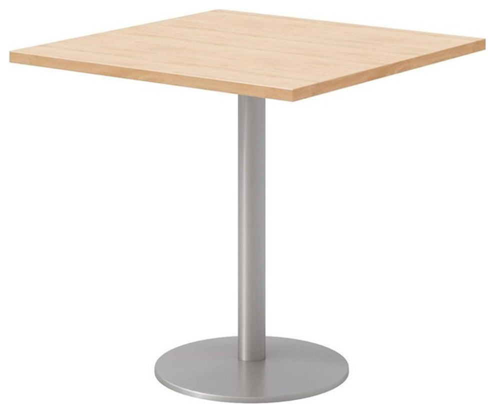 30" Square Pedestal Table - Maple Top - Silver Base