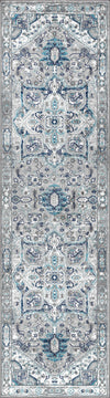 Modern Persian Vintage Medallion Light Grey/Blue 2' x 8' Runner Rug