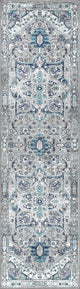 Modern Persian Vintage Medallion Light Grey/Blue 2' x 8' Runner Rug