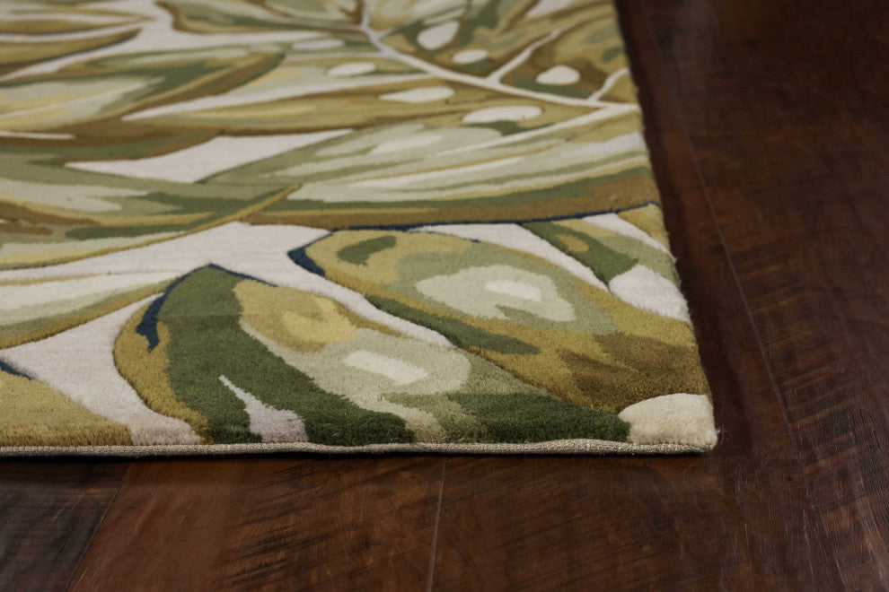 HomeRoots 8'x11' Green Hand Tufted Oversized Tropical Leaves Indoor Area Rug