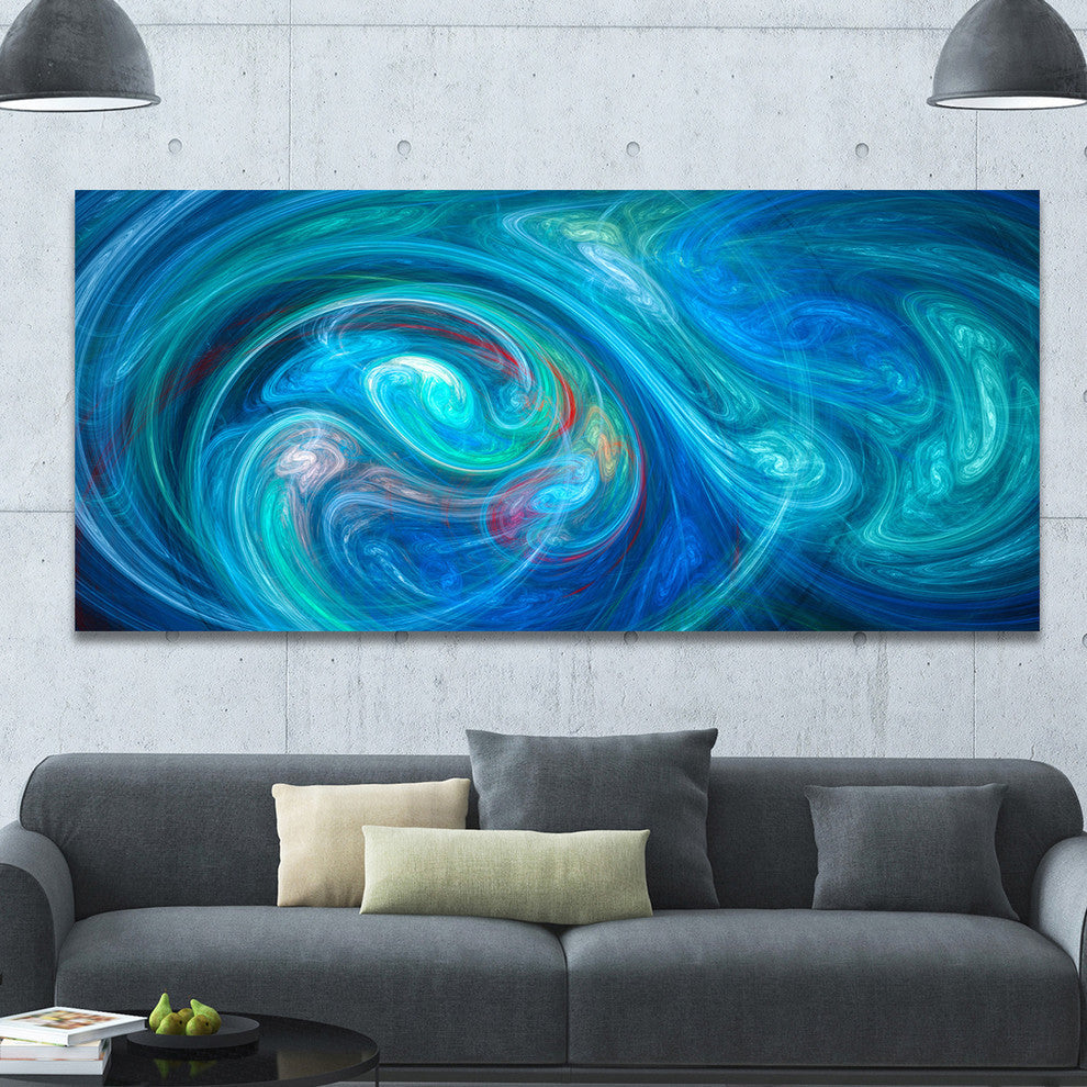 Dark Blue Fractal Abstract Texture, Oversized Abstract Canvas Wall Art, 60x28