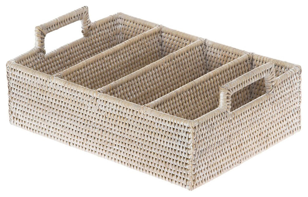 La Jolla Rattan Flatware Tray, White-Wash