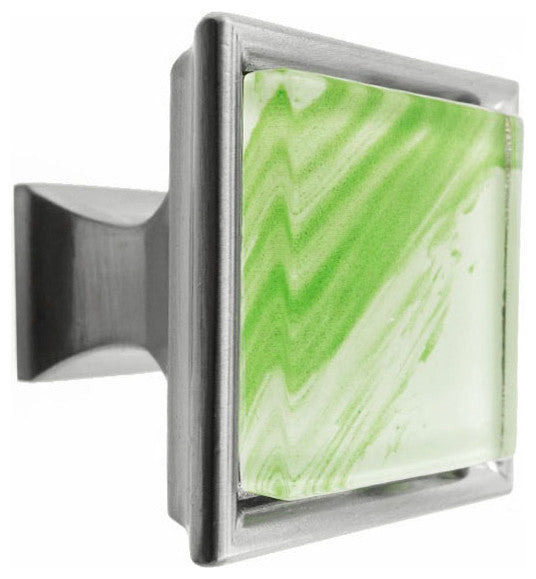 Hand Brush Green Tilted Stroke Crystal Glass Brushed Nickel Madison Classic Knob