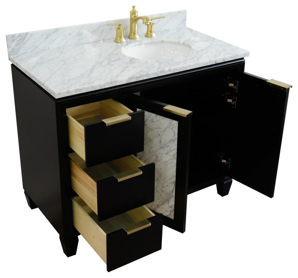 43" Single Vanity, Black Finish With White Carrara