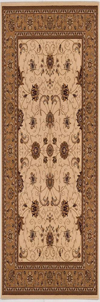 2"x15" Cream and Tan Ornate Border Runner Rug