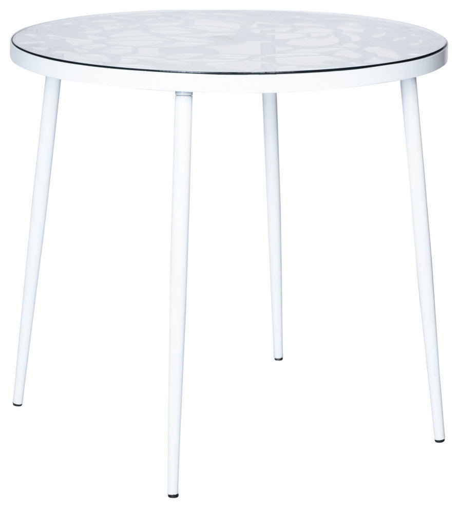 Devon Outdoor Patio 31" Round Aluminum Glass Top Bistro Table, White
